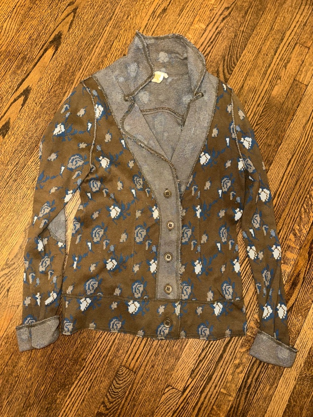 Brown Floral Knit Button-Front Jacket